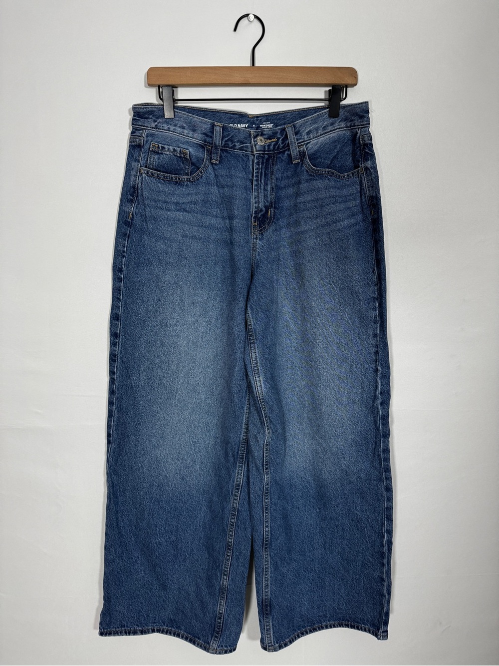 WJ492 {Old Navy} "Mid Rise Wow Baggy Wide Leg" Blue Relaxed Loose Denim Jeans
